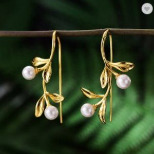 Sterling Silver Olive Leaf Drop Earring, Gold Earring